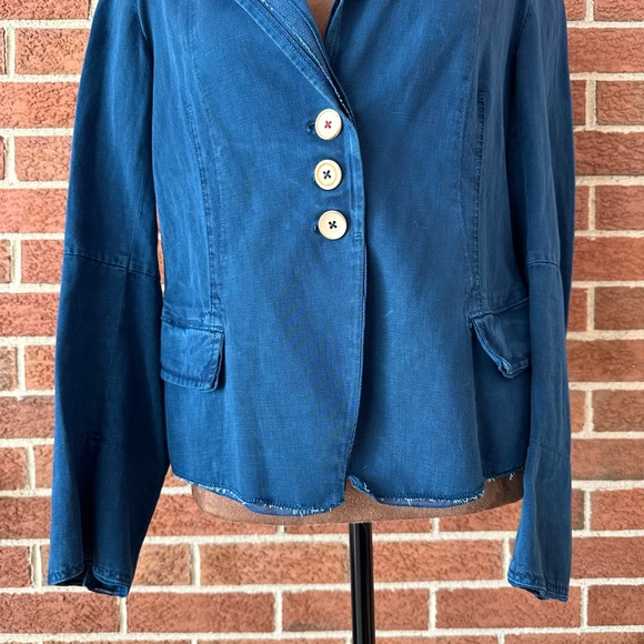 HIGH Women's Blue Cotton Linen Notch Lapel Blazer Jacket, Size US 8 - Picture 5 of 15